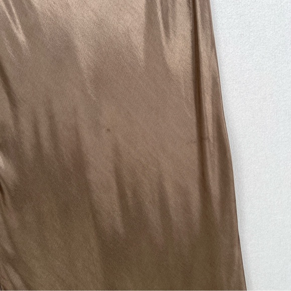 ENZA COSTA Satin Bias Cut Skirt Womens Small 1 Shiitake Brown Midi Pull on Slip - Picture 15 of 16